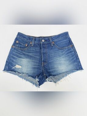 Levi’s 501 Distressed High Rise Denim Cutoff Shorts Button Fly Vintage Wash 28